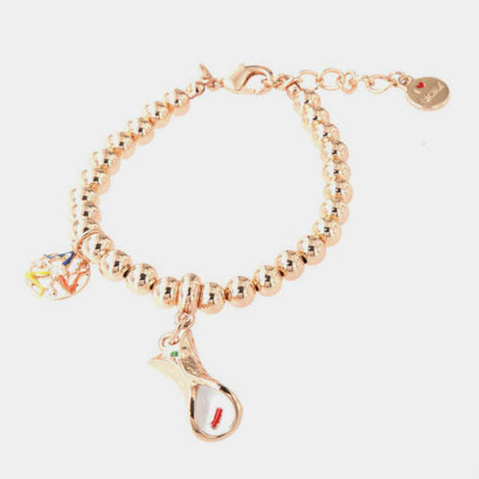 Bracciale in Metallo maglia a sfere, con cannolo siciliano pendente, impreziosito da smalti colorati