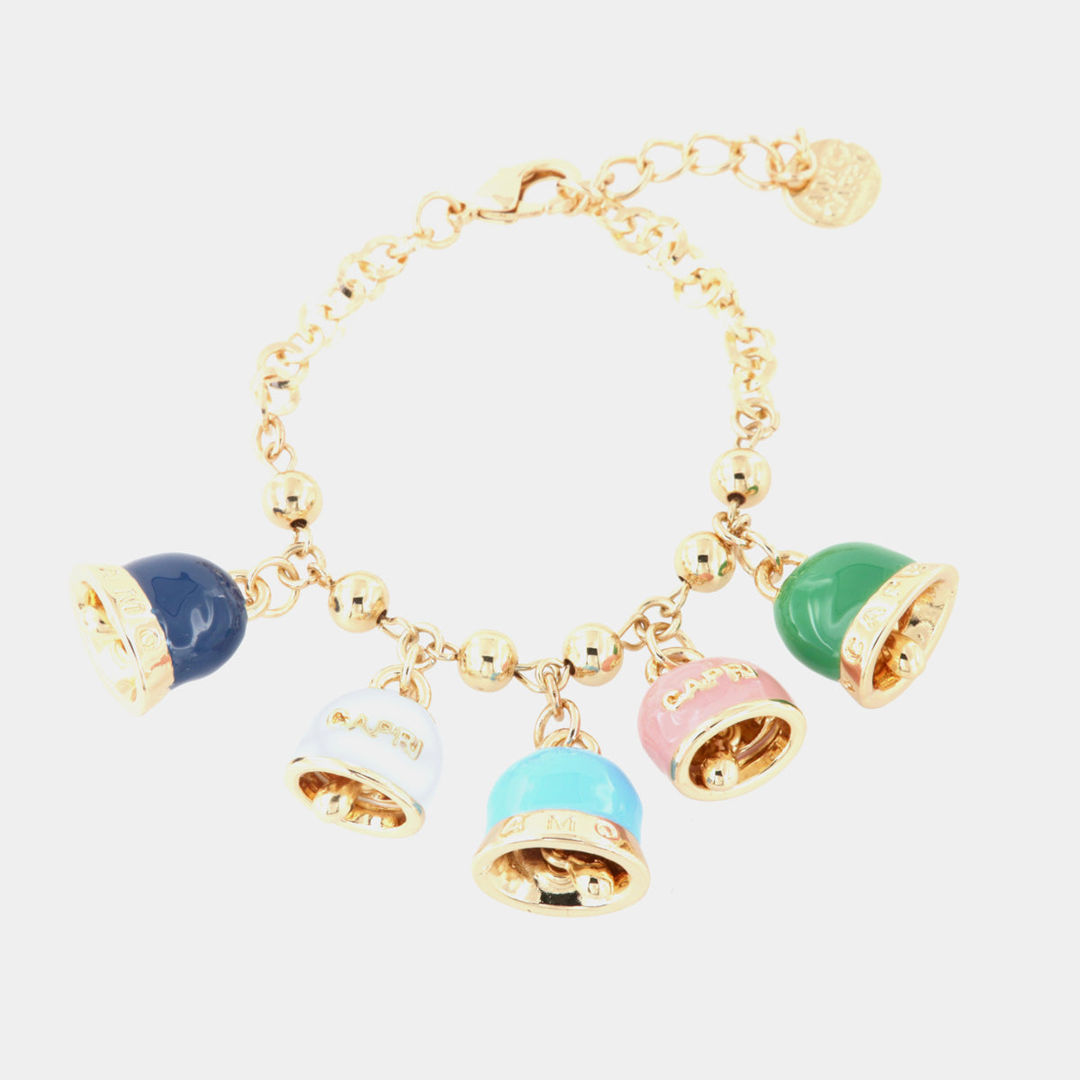 Bracciale in Metallo con charms campanelle Capri pendenti, impreziosite da smalti colorati