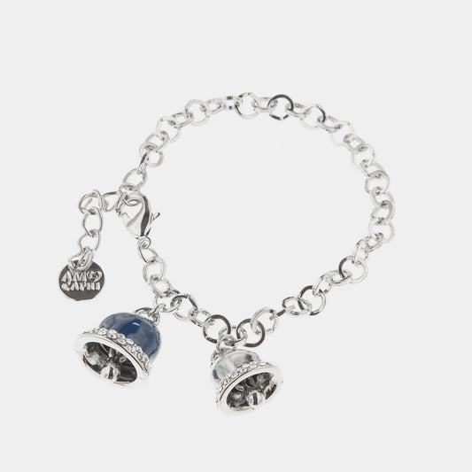Bracciale in Metallo con campanella portafortuna smaltata blu impreziosita da cristalli bianchi