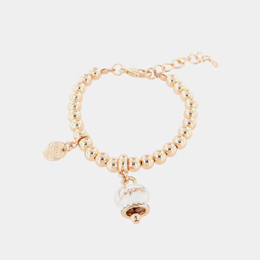 Bracciale in Metallo maglia a sfere, con campanella scritta capri pendente impreziosita da cristalli e smalto bianco