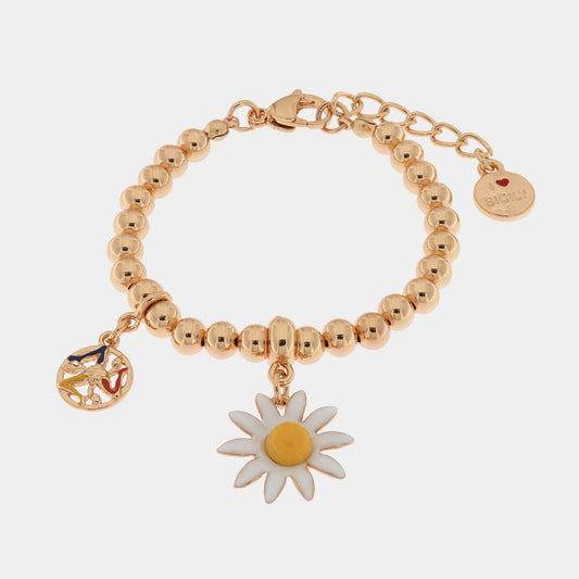 Bracciale in Metallo con pendente a forma di margherita e trinacria in smalto colorato