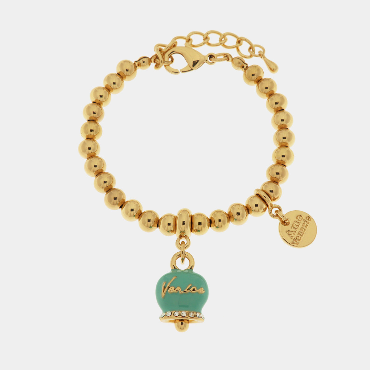 Bracciale in Metallo con campanella pendente verde
