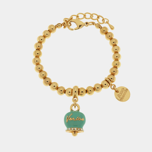 Bracciale in Metallo con campanella pendente verde