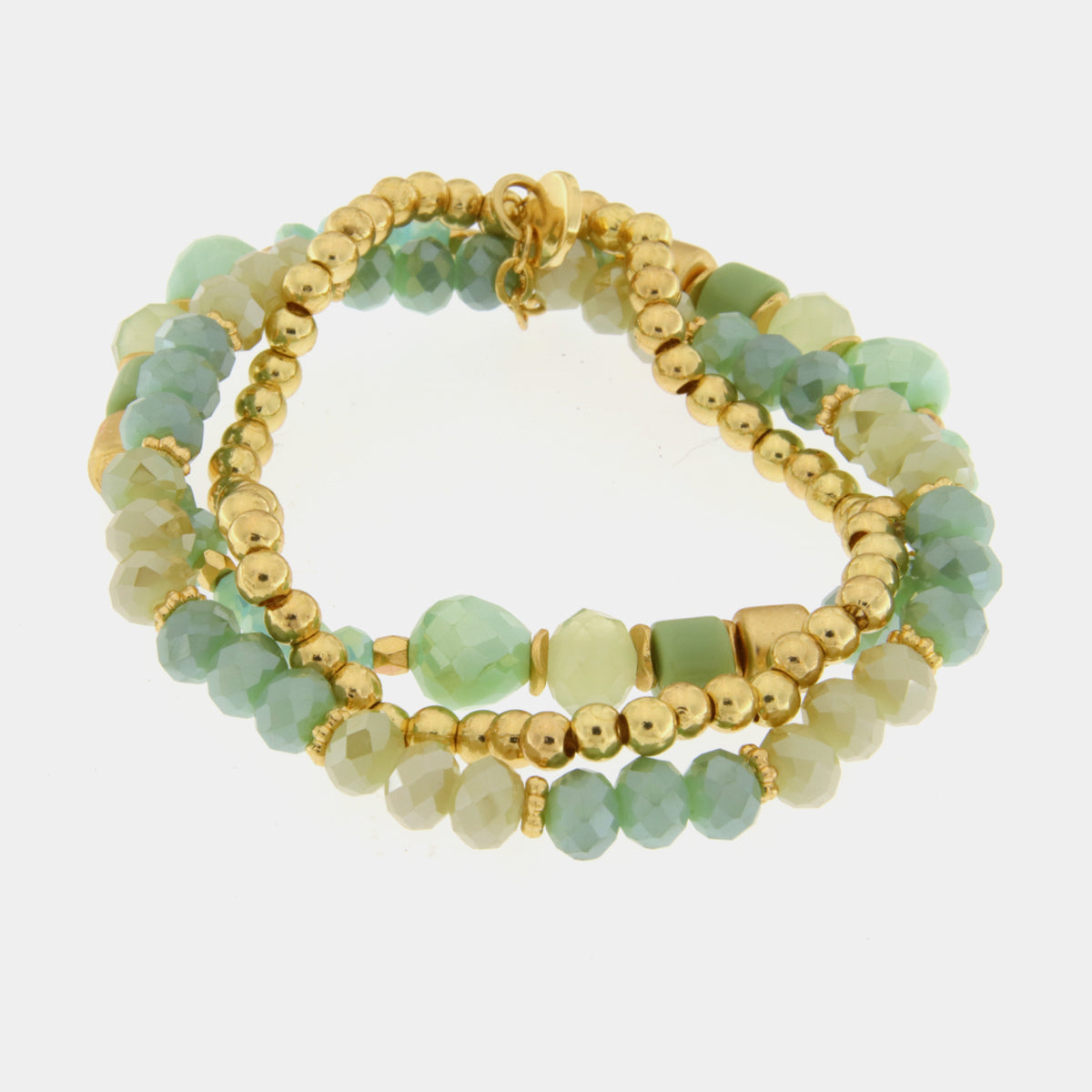 Bracciale in Metallo multifilo con cristalli e pietre verdi