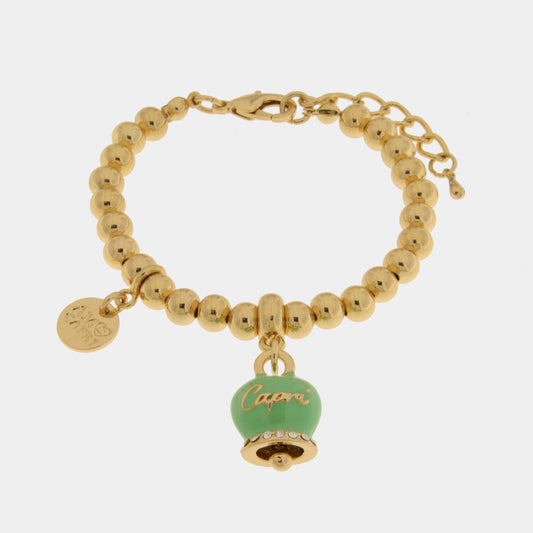 Bracciale in Metallo con campanella verde  scritta capri