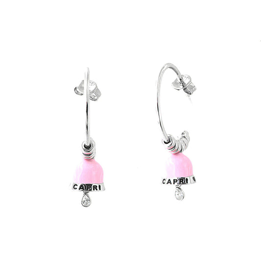 925 silver earrings circle with rose charm bell with capri writing and light point