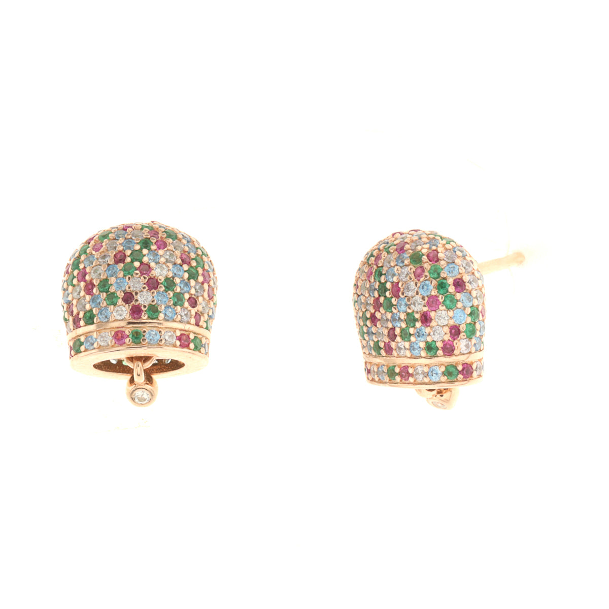 925 silver earrings charming bell embellished with multicolor zirconi