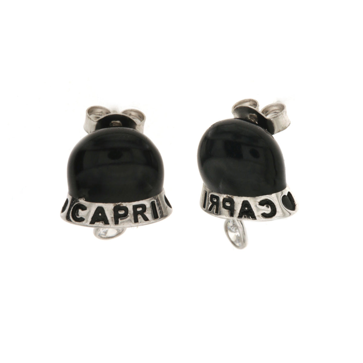 925 silver earrings in Campanella lucky charm with black enamel and Capri writing