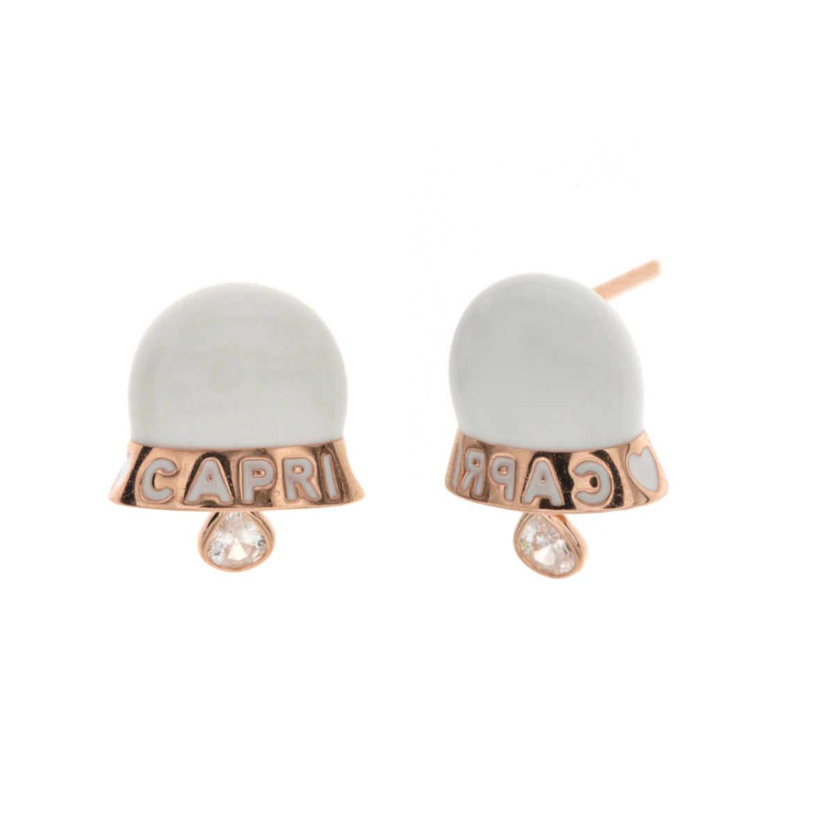 925 silver earrings in Campanella lucky charm with white nail polish and Capri writing