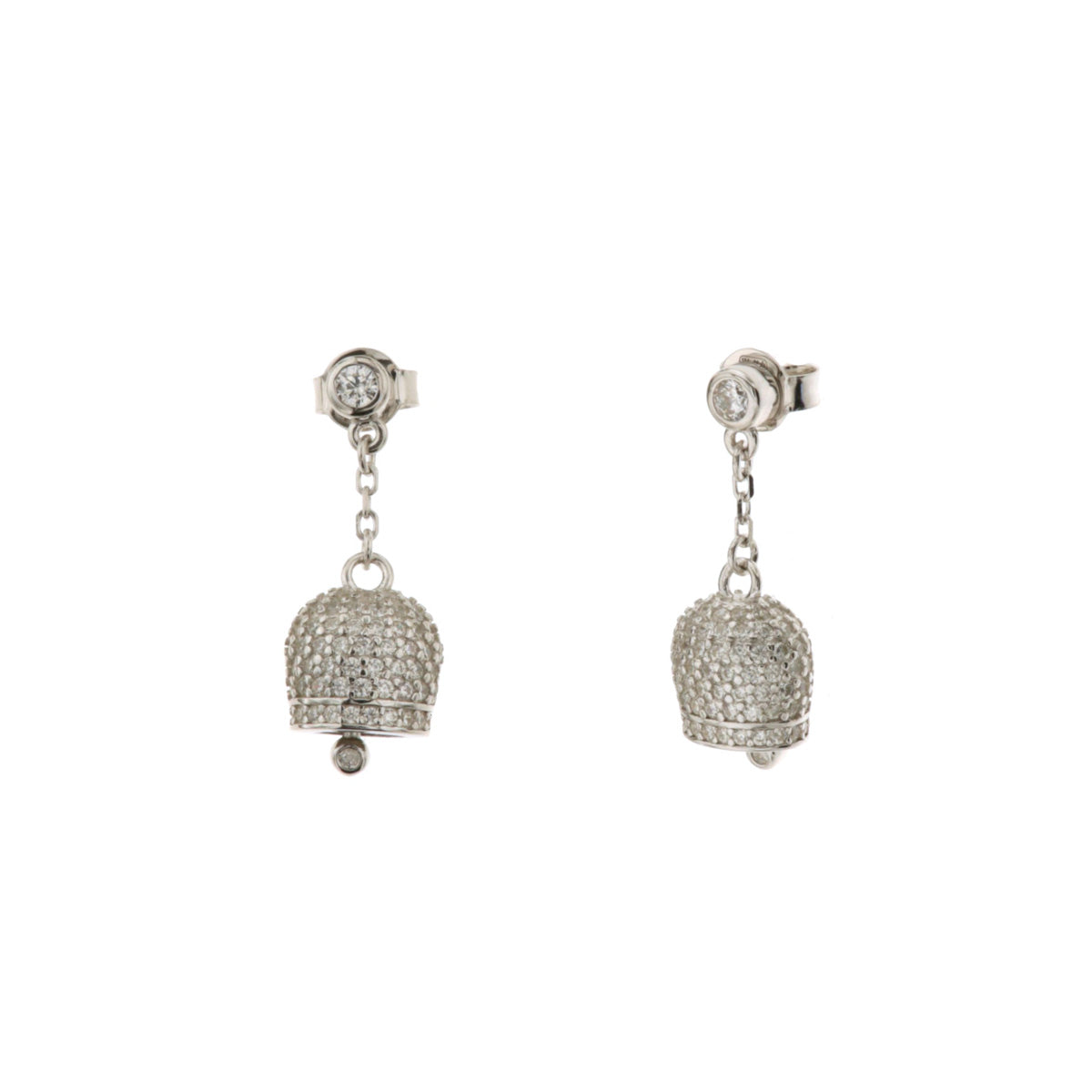 925 silver earrings with charming bell studied by white zirconi