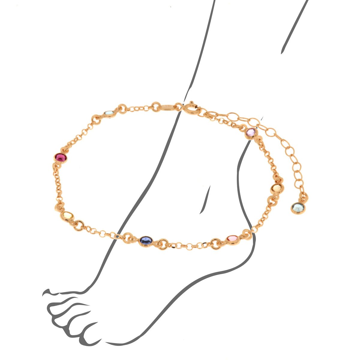 Anklet in arg 925 with white and multicolored crystals