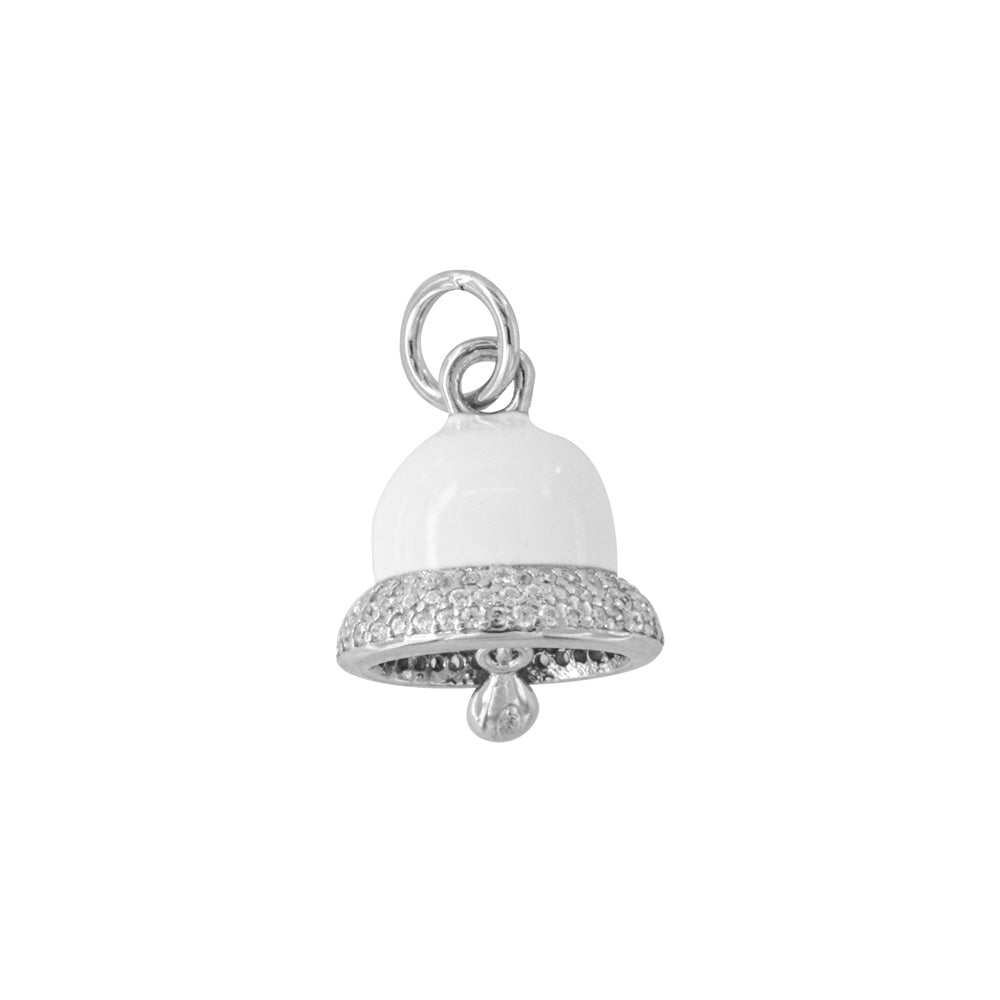 925 silver pendant with white glazed charming bell and white zirconi