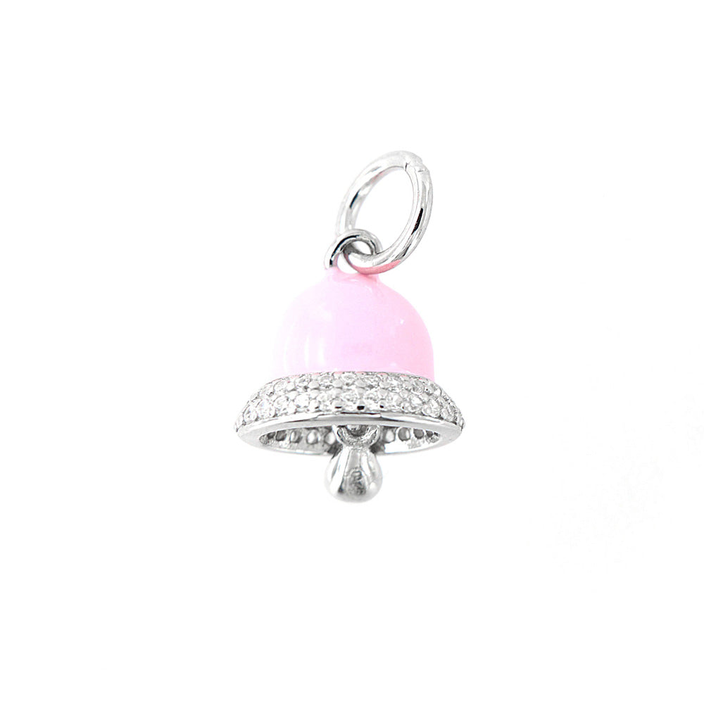 925 silver pendant with pink enamel charming bell and zirconi