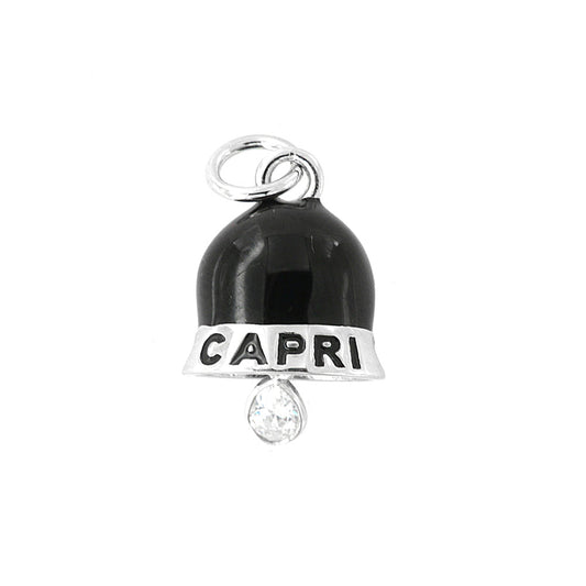 925 silver pendant with black enamel and zircon charming bell