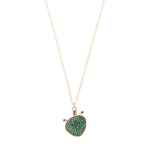 925 silver necklace with prickly pendant of India, embellished with pavè of emerald zirconi, on a brown basis