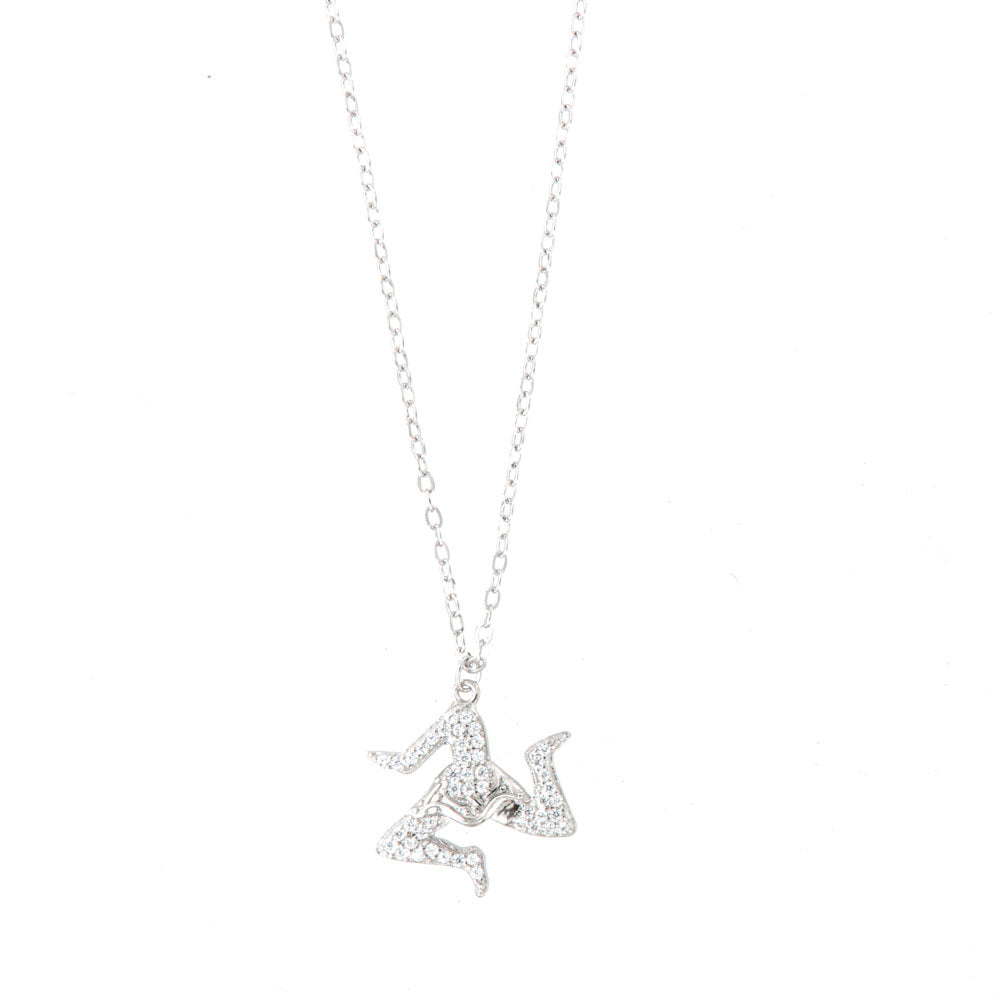 925 silver necklace with Sicilian Trinacria pendant, embellished with white zirconi