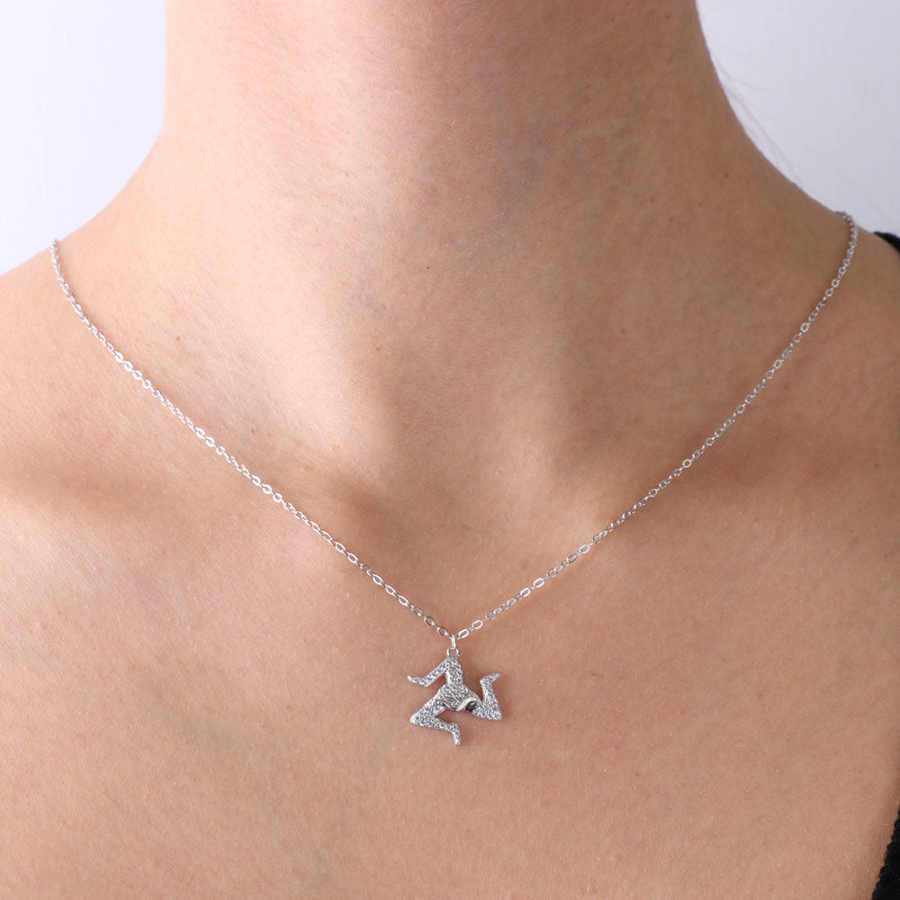 925 silver necklace with Sicilian Trinacria pendant, embellished with white zirconi