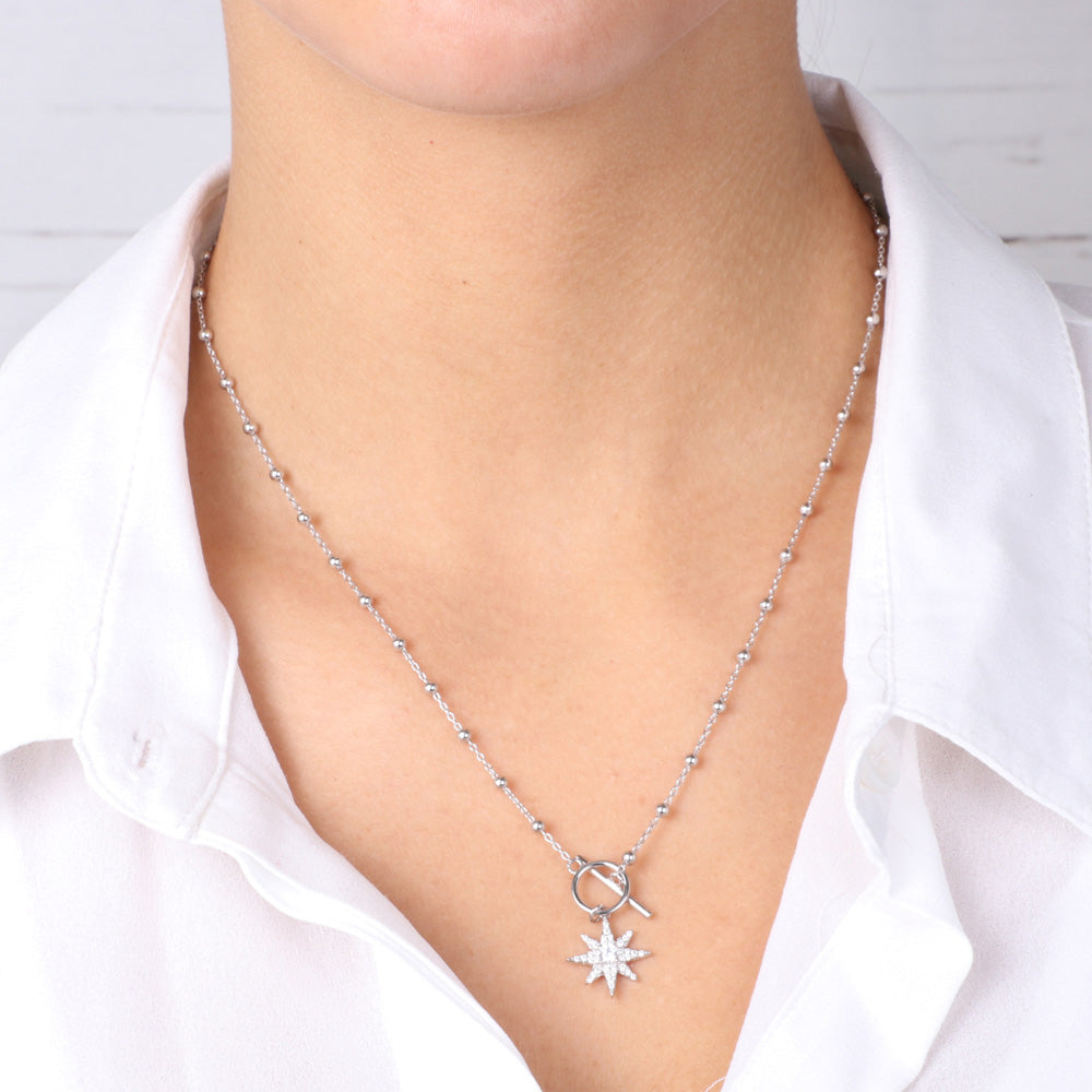 925 silver necklace with twenty rose embellished with zirconi