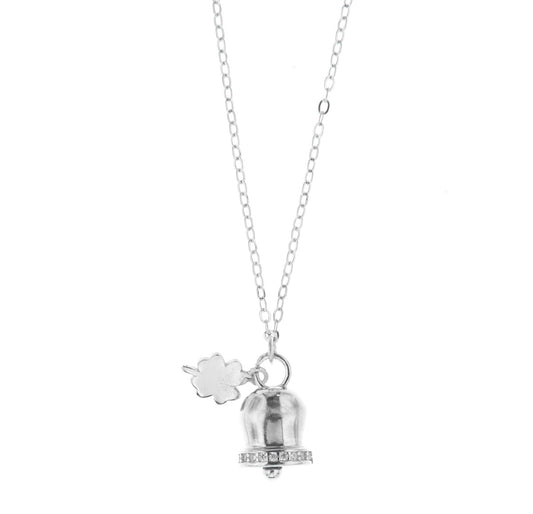 925 silver necklace with pendant and four -leaf clover bell