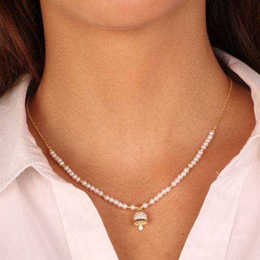 925 silver necklace charming bell embellished with white zirconi and beads with writing I love Capri