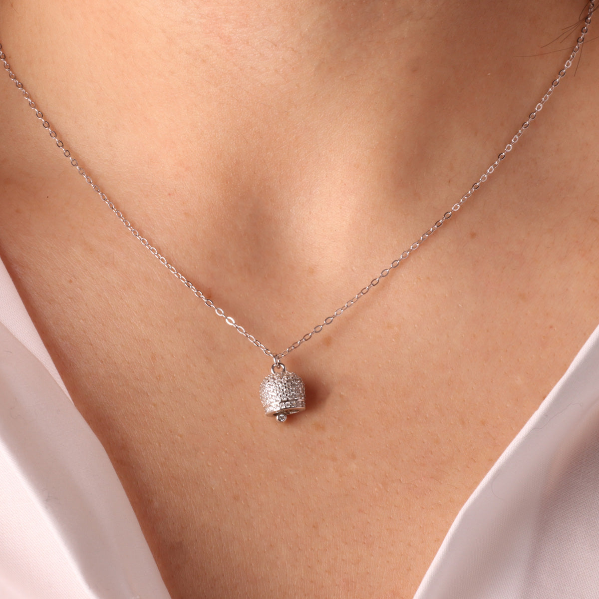 925 silver necklace with charcoal bell of Capri studded by white zirconi