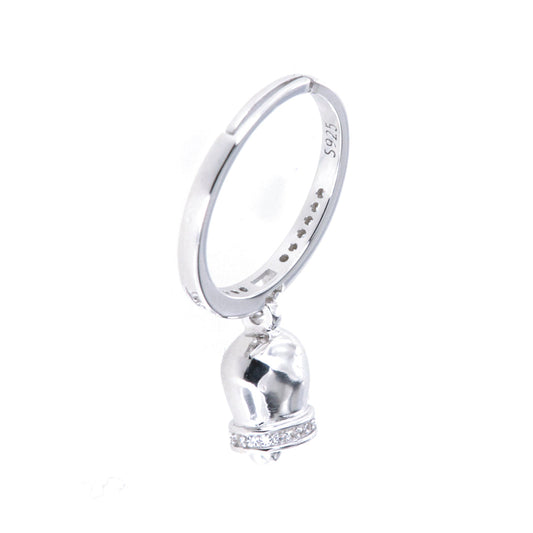 925 silver ring with charming bell embellished with white zirconi