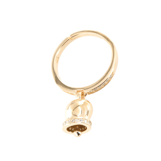 925 silver ring with charming bell embellished with white zirconi