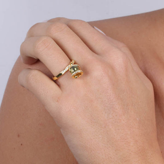925 silver ring with charming bell embellished with white zirconi