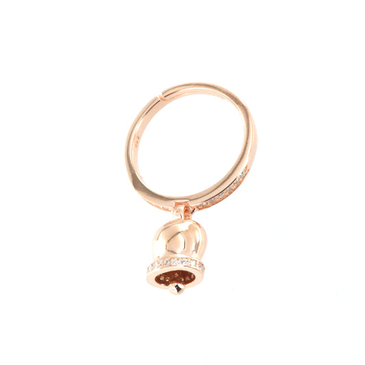 925 silver ring with charming bell embellished with white zirconi