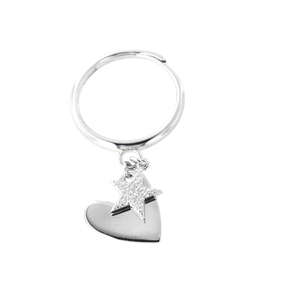 925 silver ring with stars -shaped pendants and smooth heart