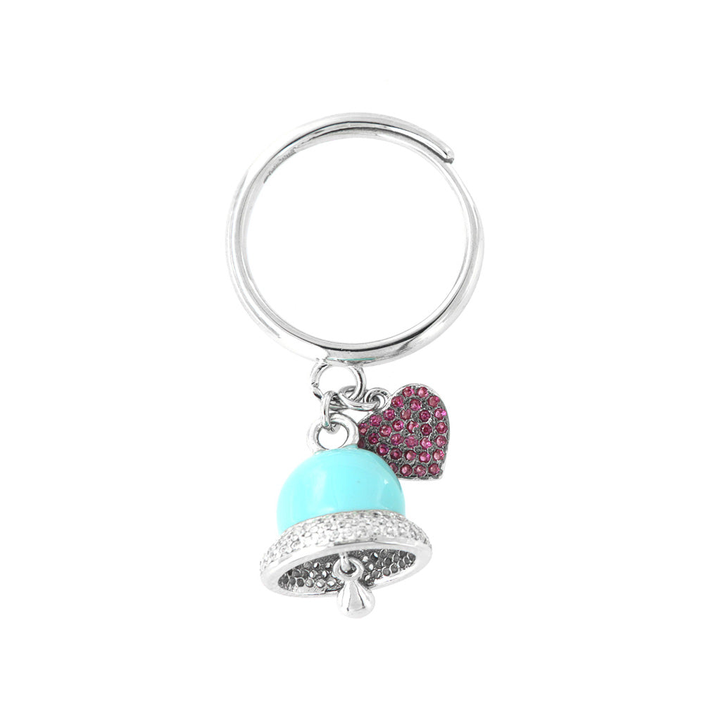 925 silver ring with turquoise bell and red heart