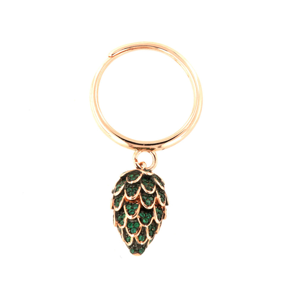 925 silver ring with Pigna pendant, embellished with pavè of emerald zirconi on a brown basis