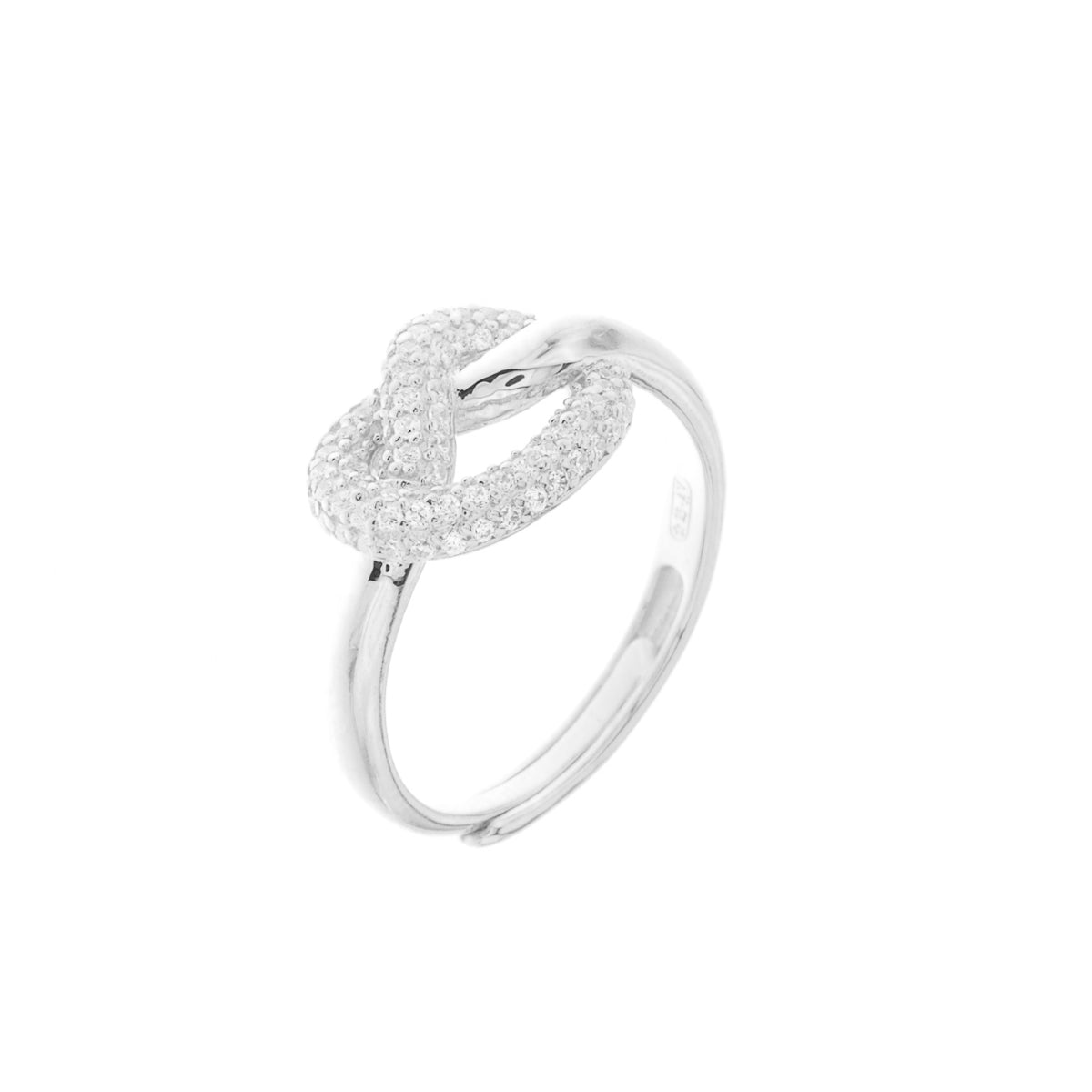 925 silver ring with knot embellished with white zirconi