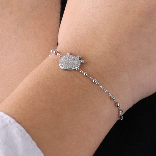 925 silver bracelet with prickly pendant of India, embellished with white zirconi pavè