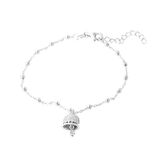 925 silver bracelet with charming bell embellished with white zirconi and written black enamel capri