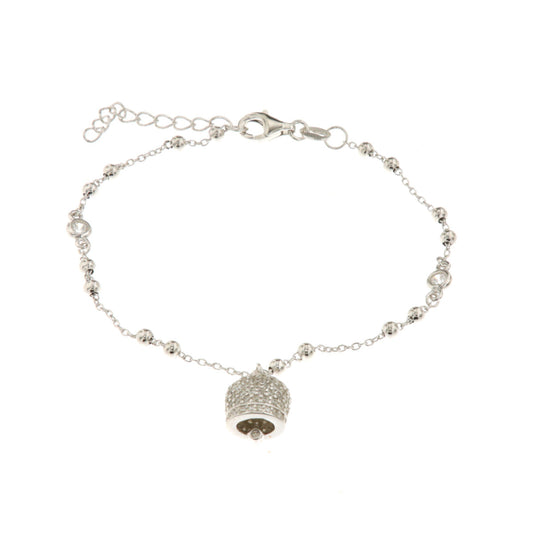 925 silver bracelet in white crystals and charming bell pendant stormed by white zirconi