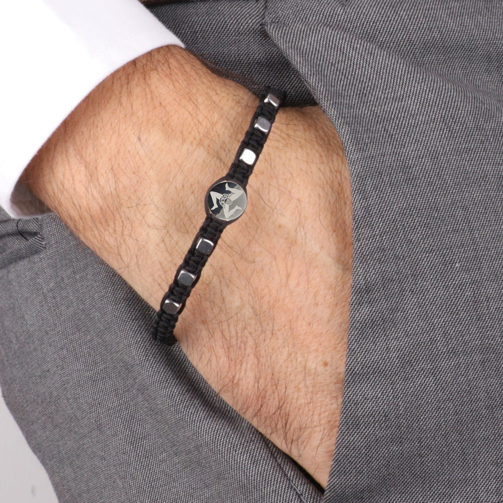 Steel bracelet with Sicilian, black and steel Trinacria