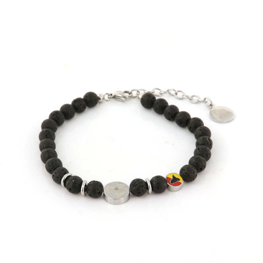 Lava stone steel bracelet with central and small Sicily Trinacria