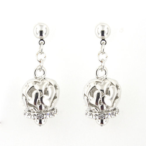 Metal earrings with pitched pendant bells, hearts, embellished with crystals