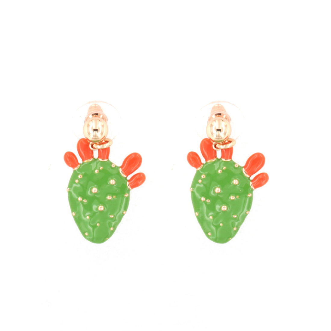 Metal earrings with pendant India fig, embellished with green enamel and red enamel tips