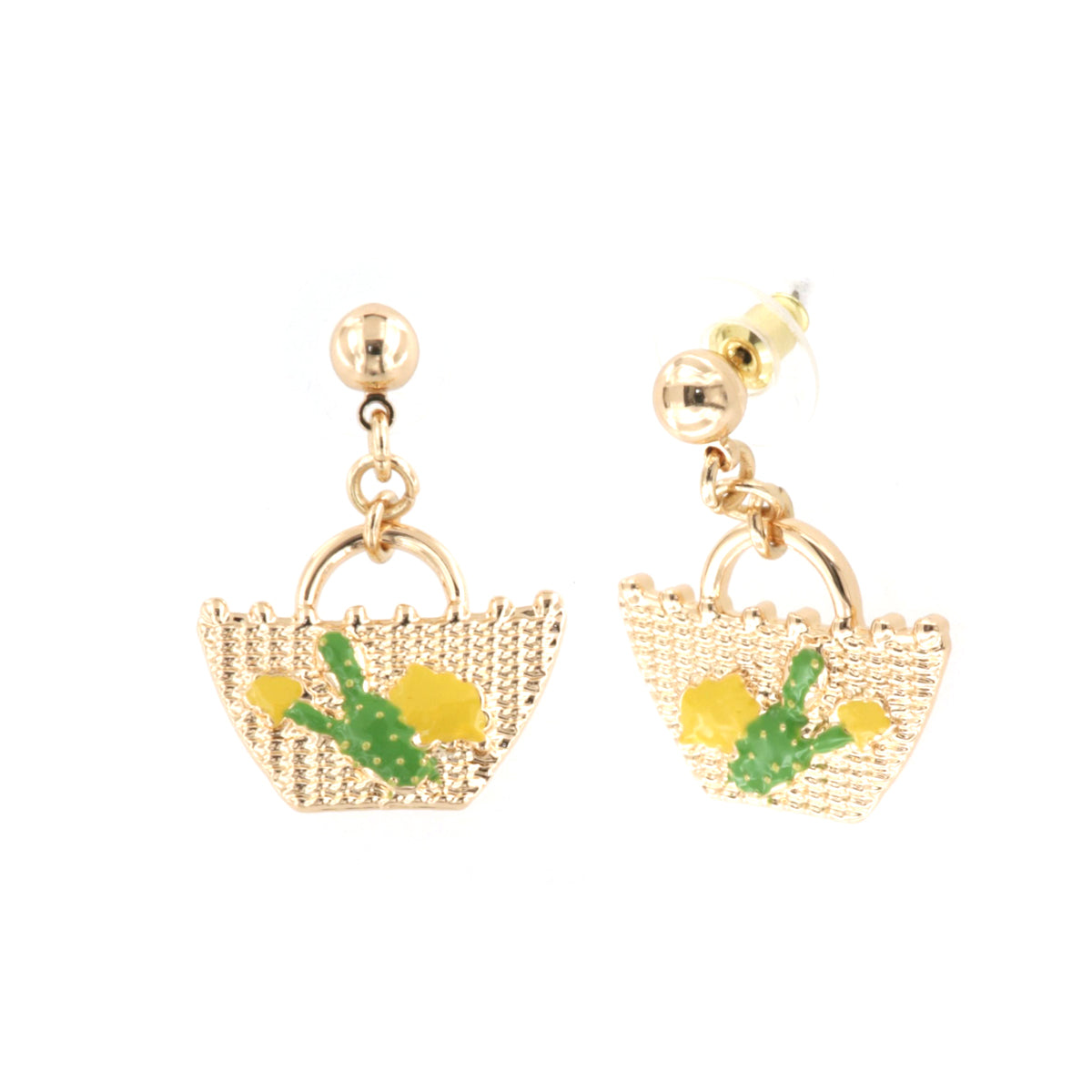 Metal earrings with pendant coffa, prickly pear and lemons of Sicily