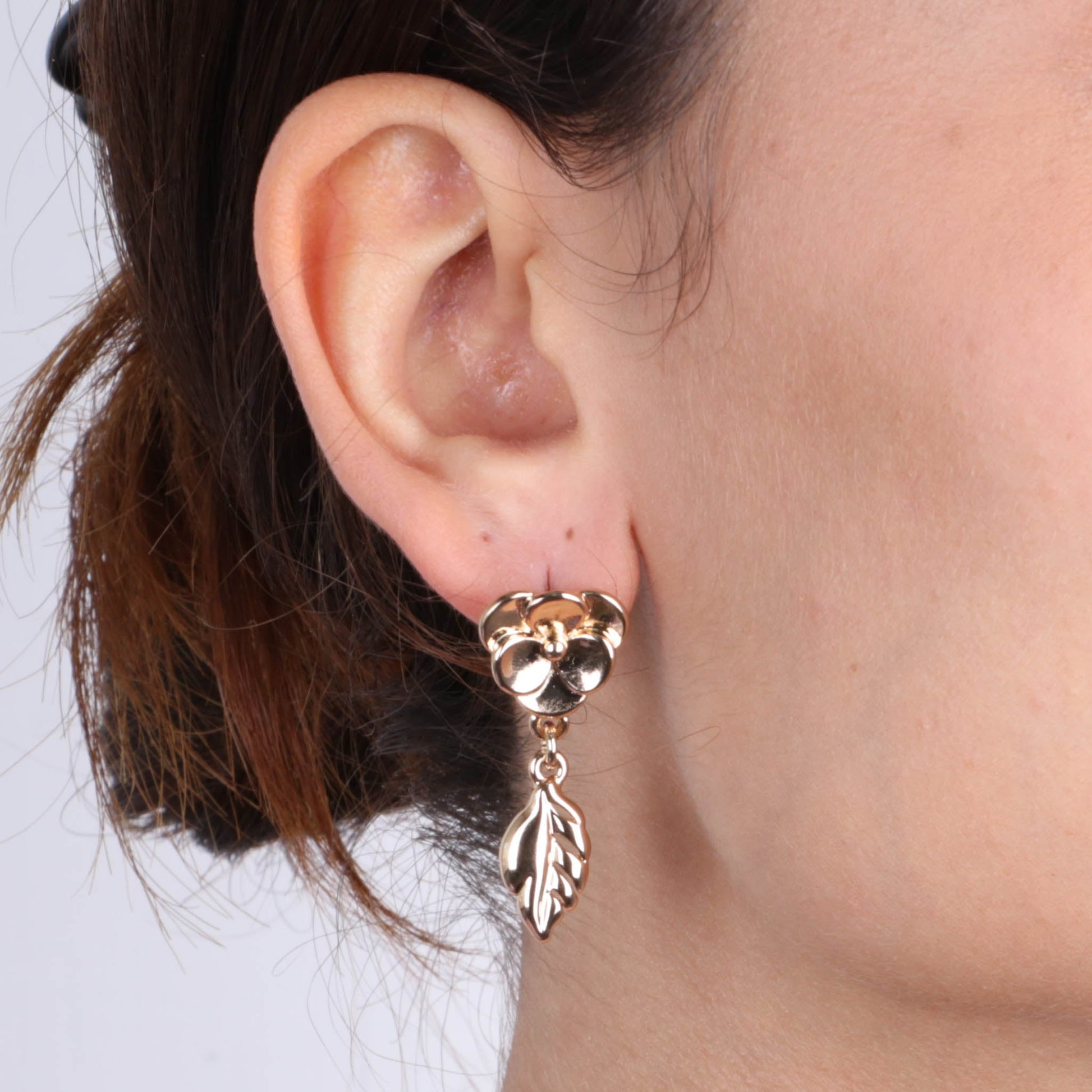 Metal earrings flowers and leaves