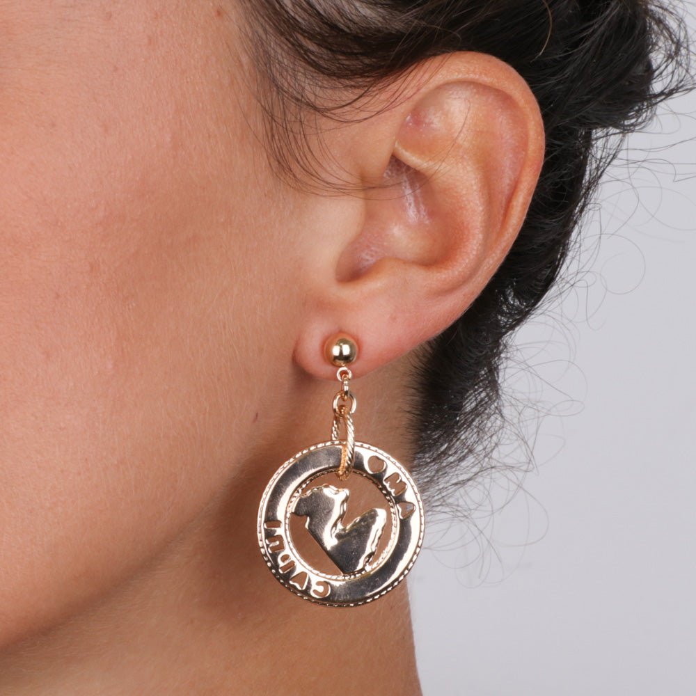Metal earrings in shape pending circle with faraglioni
