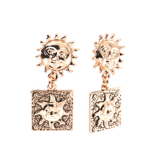 Sun metal earrings with pendant tile in perfect Sicilian style