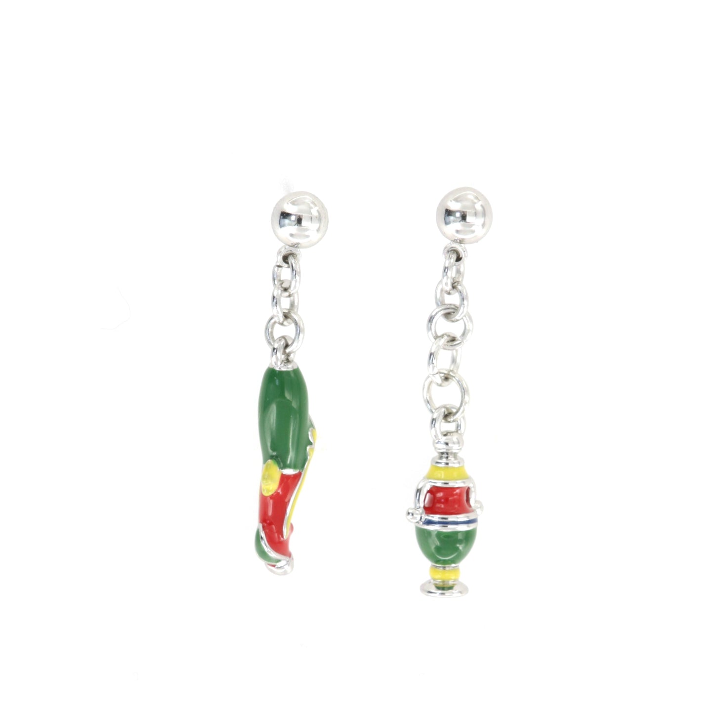 Metal earrings with Sicilian cards pending cards embellished with enamels