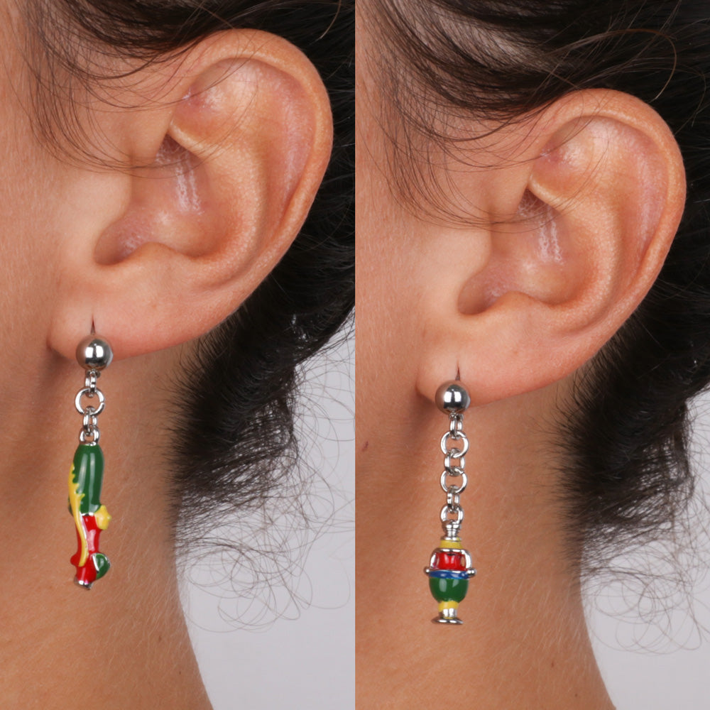 Metal earrings with Sicilian cards pending cards embellished with enamels
