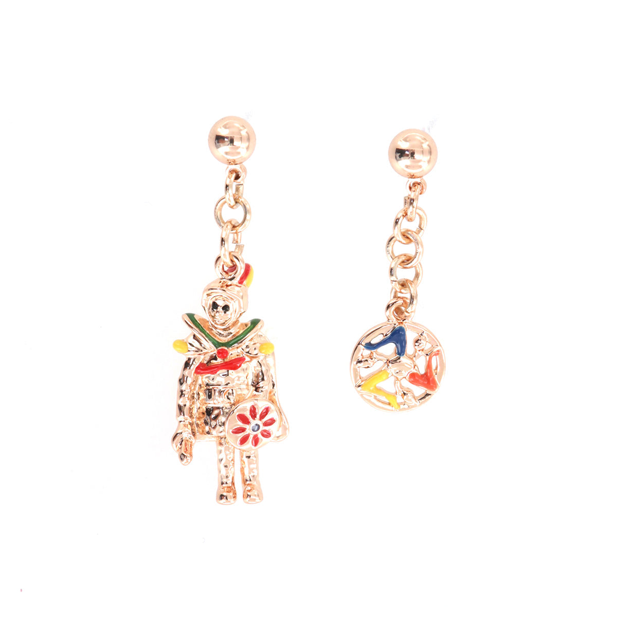 Metal earrings with Sicilian Pupo pendant embellished with enamels and crystals