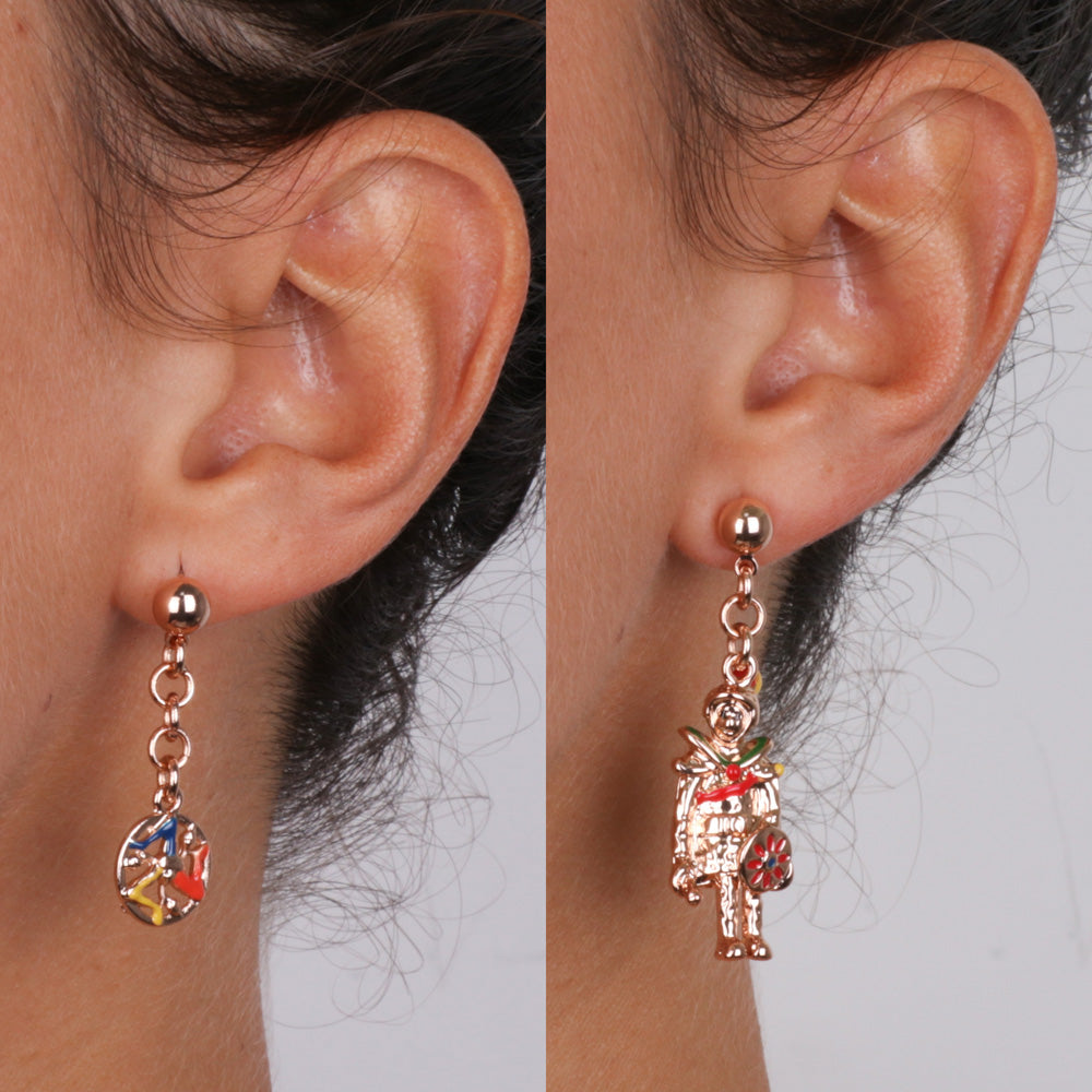 Metal earrings with Sicilian Pupo pendant embellished with enamels and crystals