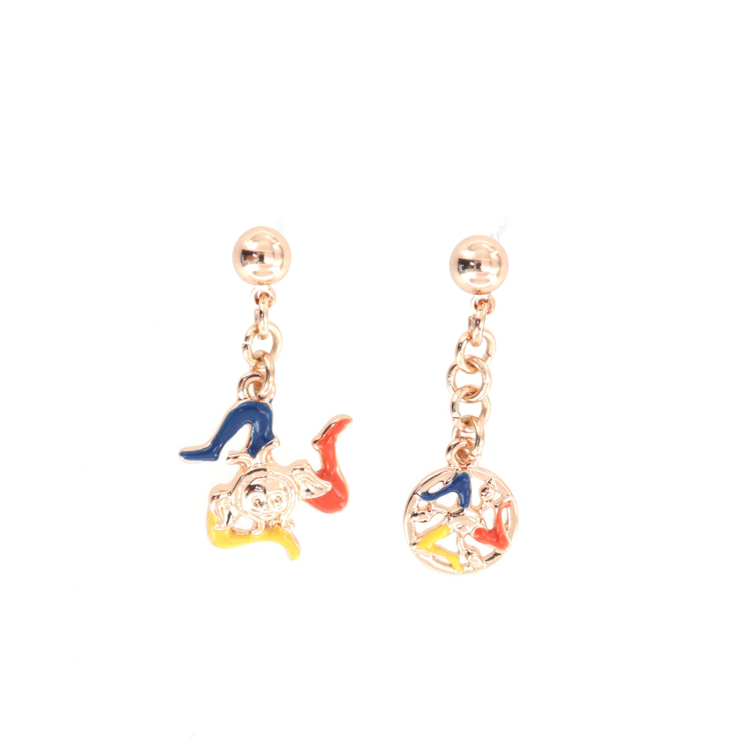 Metal earrings with Sicilian Trinacria pendant embellished with colored glazes