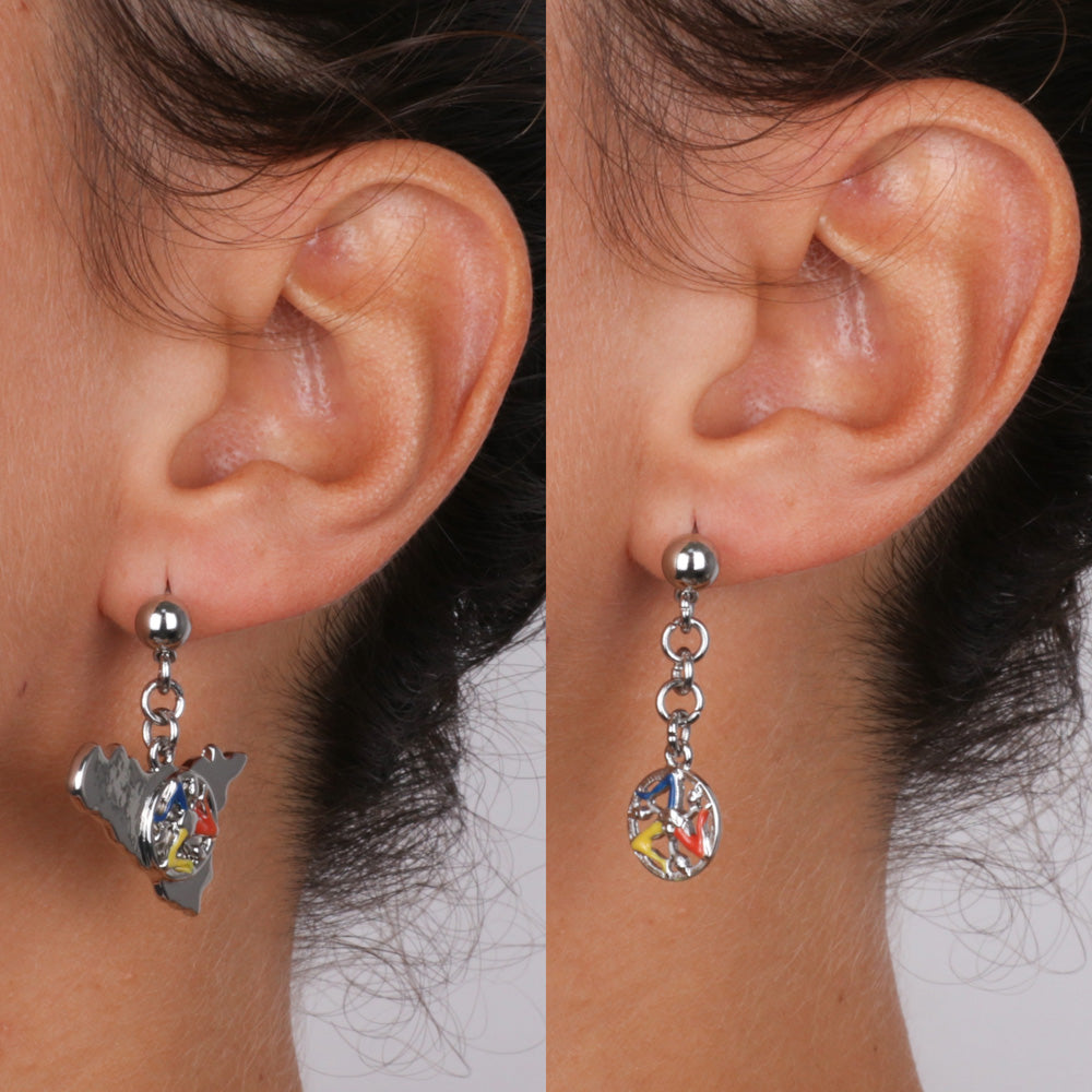 Sicily metal earrings with Trinacria, embellished with colored glazes